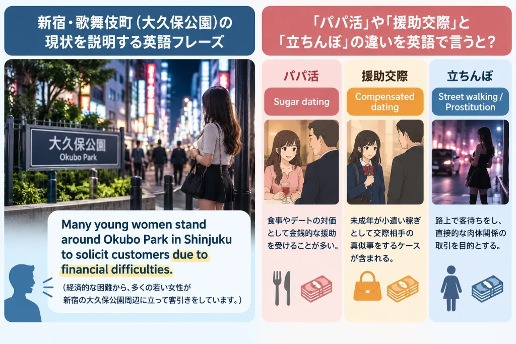 日本の「立ちんぼ」特有のニュアンス・現状を英語で伝える方法
